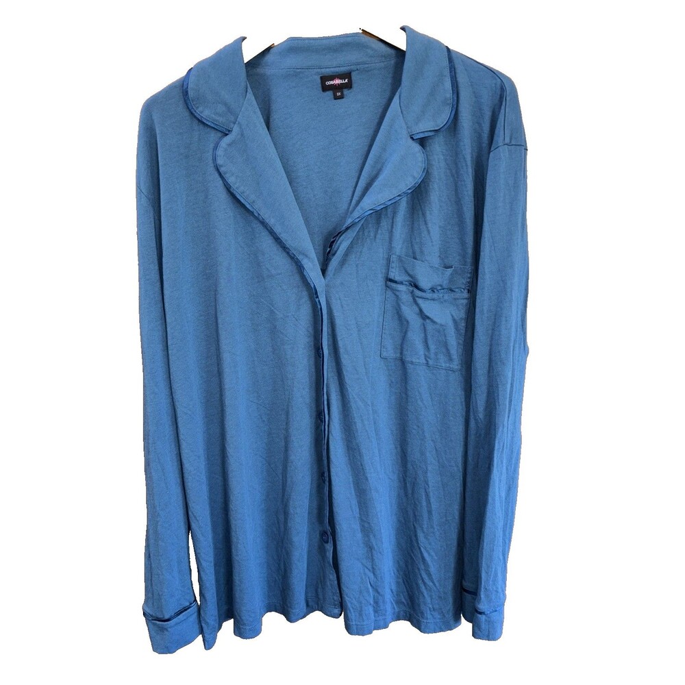 Cosabella Super Soft Pima Cotton Knit Pajama Top Long Sleeve Teal 3X Buttons